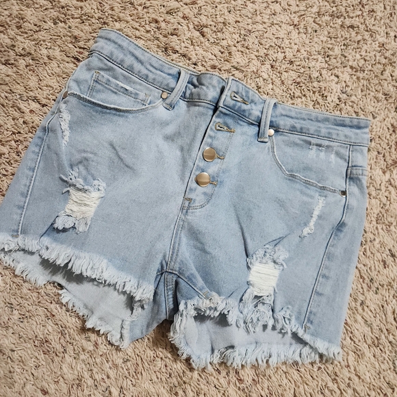American Bazi Sky Blue Ripped Denim Shorts - Picture 1 of 4